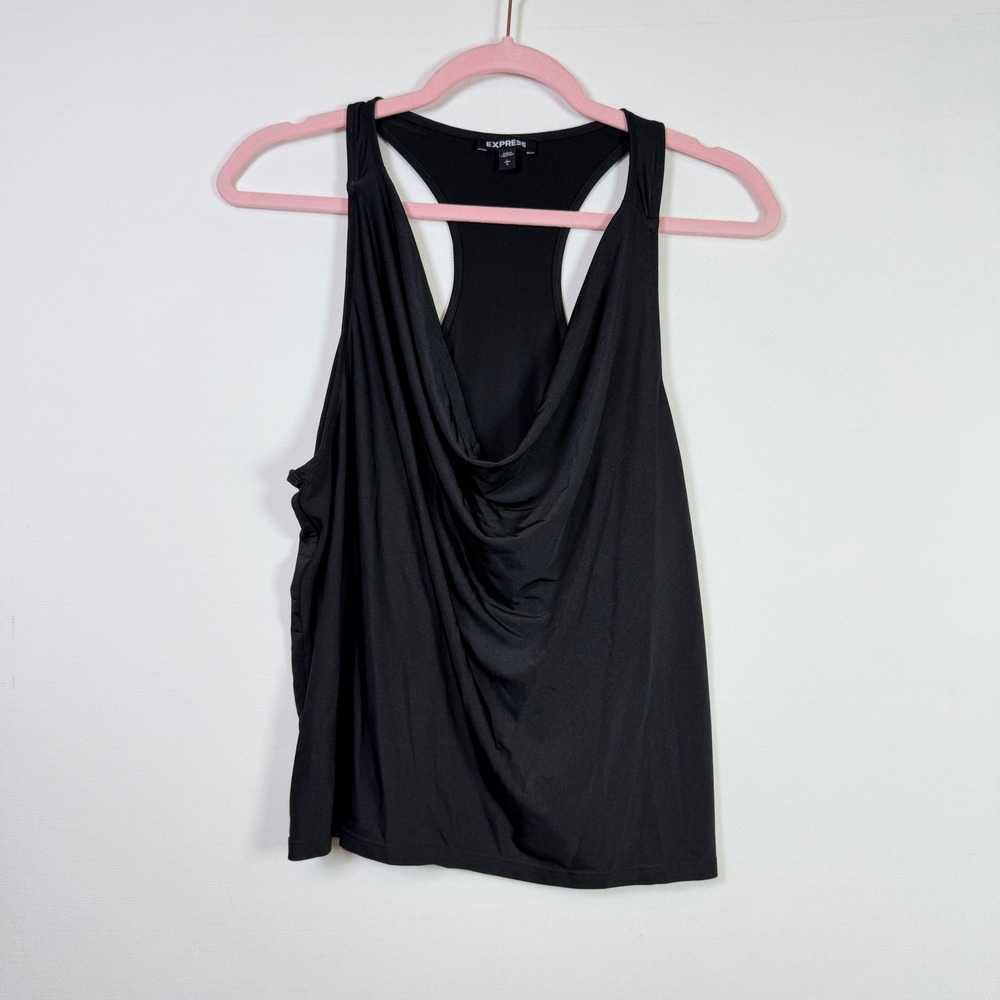 EXPRESS Black Cowl Neck Racerback Draped Tank Top S